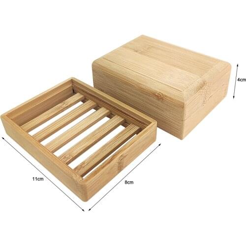 Durable Soap Tray Holder Storage Natural Bamboo Soap Dish Environmental Wooden Soap Rack Cover Plate Box Container For Bathroom