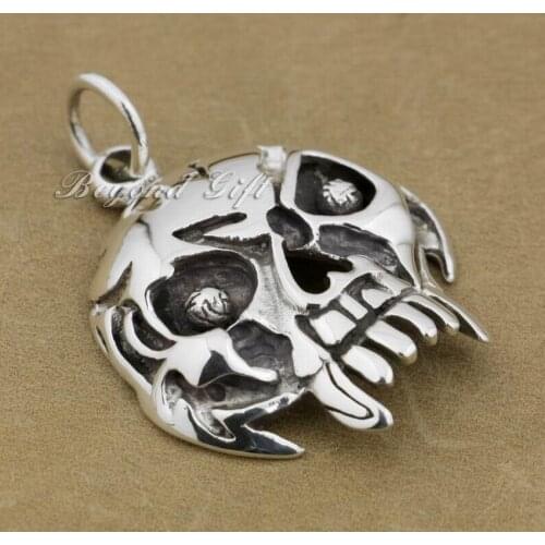 Huge Heavy Skull Mens 925 Sterling Silver Biker Rocker Punk Pendant 9R009