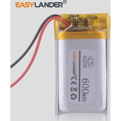 Polymer battery 600 mah 3.7 V 802035 smart home MP3 player Li-ion battery for dvr GPS,mp3 mp4 speaker car dvr video recorder