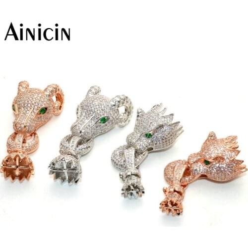 Full Zircon Setting Leopard & Goat Head Clasp Connectors For Necklace Bracelet Luxury Fine Jewelry Making Findings 5pc/lot