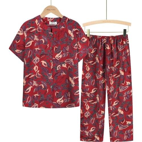 Casual Plus Size Mothers Pajamas Set Middle Age Women Sleepwear Pijamas Print Loose Home Clothes 3/4 Pant Pyjama Femme XL-4XL
