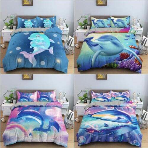 Cartoon Animal Dolphin Bedding Set Luxury King Duvet Cover Set 3D Printed Bedclothes With Pillowcase Quilt Cover Home Decor