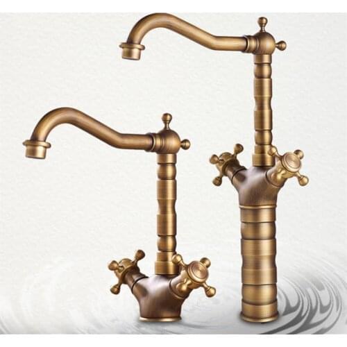 Gold Brass Bathroom Basin Taps Black Faucet Propeller Type Double Handle 360 Rotation Deck Mounted Hot And Cold Water Mixer Tap
