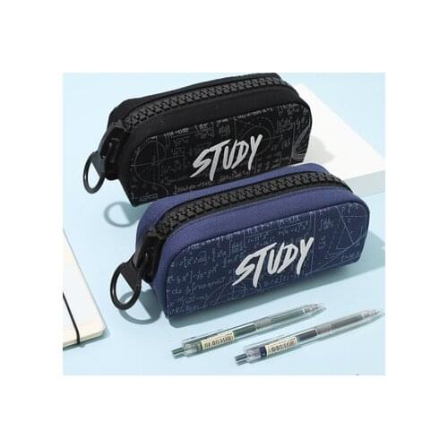 Students learn to master large zipper pencil case simple large capacity canvas multifunctional pencil case