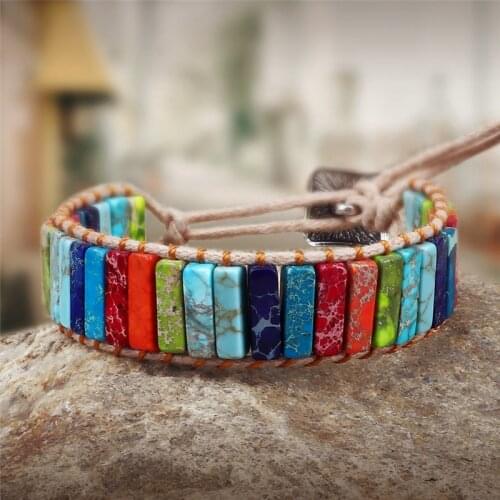 Vintage Natural Emperor Stone Bracelet Handmade Multi Color Chakra Beaded Braided Wrap Bracelets Jewelry Gift for Women Couples