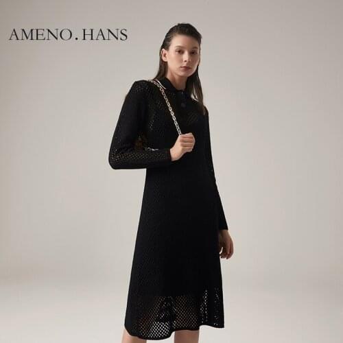 High quality clothing for ladies long dress vest hollow out knitted sweater sets