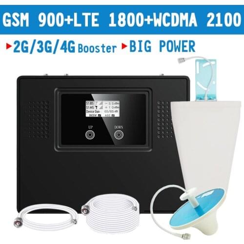 Walokcon 2018 New Tri-Band Signal Repeater GSM 900 LTE 1800 WCDMA 2100 mhz Cellphone Booster 2G 3G 4G Amplifier LCD Dispaly Set