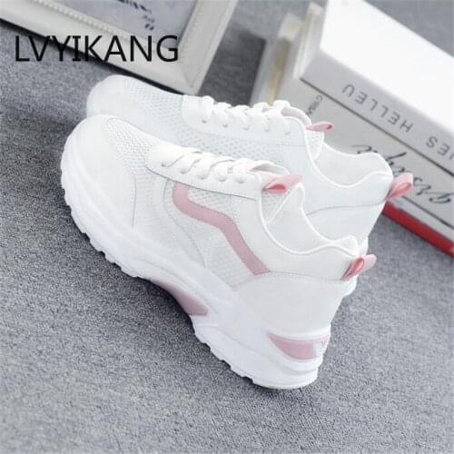 2020 New Womens Small White Shoes Trend Wild Fashion PU+Mesh Sneakers Thick Bottom Casual Low-top Womens Shoes M599