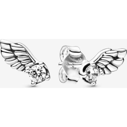 2020 Real 925 Sterling Silver Sparkling Angel Wing Stud Earrings For Women Fashion daily wear petite earring jewelry