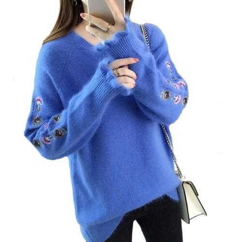 Sweater Women Knitting Pullover Sweaters Autumn Winter Embroidery Long Sleeve Christmas Sweater