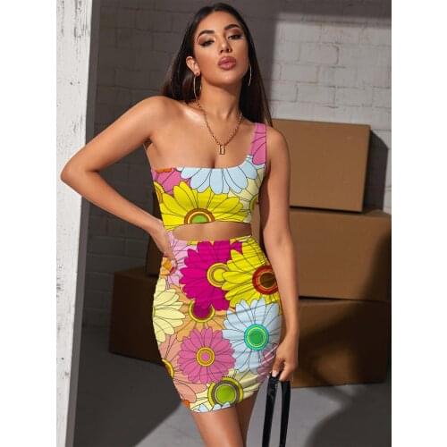 Giyu Brand Flower Dresses Women Colorful Bodycon Dress Romantic Pleating Art Hollow out Dresses Womens Clothing Club Vintage