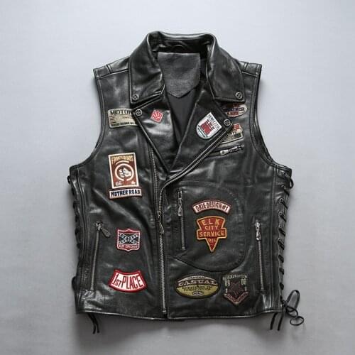 Mens cowhide rider vest brand designer high quality vintage soft genuine leather large size bomber vest sleeveless jacket