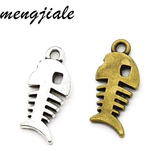 10pcs Wholesale Two Color Fish Bone Charms Zinc Alloy Metal Pendants For DIY Handmade Jewelry Accessories Making 27*12mm