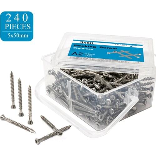 #12x2 Torx Slot Knurled Type 17 Stainless Steel Deck Screws T25 Drive , 240 Pcs