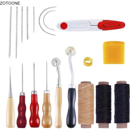 19pcs/set Handmade DIY Leather Tool Set Hand Sewing Set Sewing Thread Needle Thimble Scribing Wheel Hook Cone Leather Art Tools