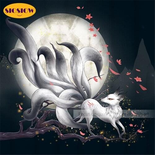 SIOSIOW 5D DIY Diamond Painting Nine-tailed Fox Full Square Round Drill Resin Diamant Mosaic Cross Stitch Embroidery Decor Home