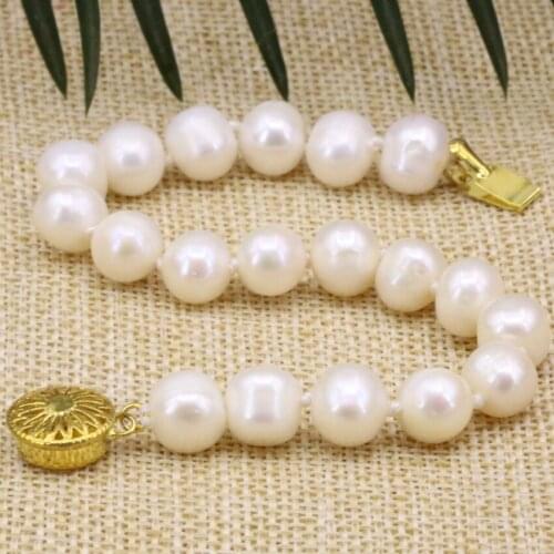 Charms 3 style natural black white 8-9mm freshwater beads nearound pearl strand bracelets bangle for women jewelry 7.5inch B3175