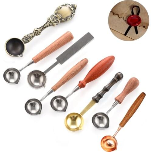 Anti-Hot Sealing Wax Spoon Wood Handle Retro Wax Stamping Spoons Invitation Cards Decorative Stamps Craft