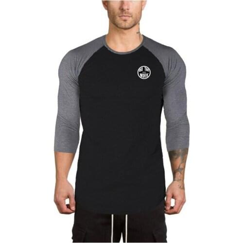 Brand t shirt men 3/4 Sleeve T shirts O-neck Cotton Slim FIt Fitness t-shirt fashion casual man tight tee T-shirt gym clothing