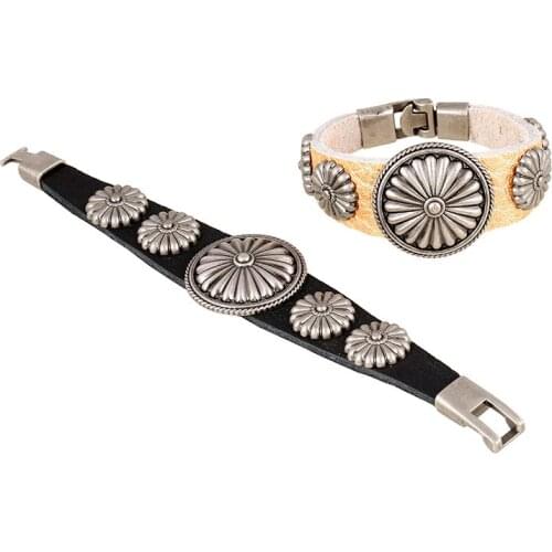 Punk Charm sun FLOWER black Leather male Bracelets & Bangles for man Wristband Jewelry Gift