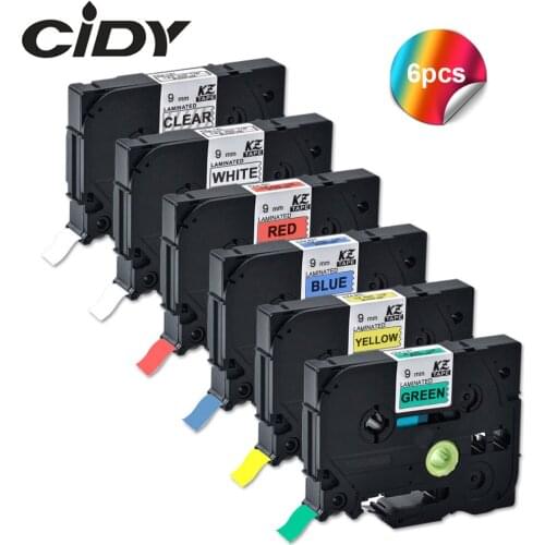 CIDY 6pcs 9mm tze221 Compatible Brother P-touch Laminated Label Tapes TZe-121 TZe-221 TZe-421 TZe-521 TZe-621 TZe-721 tze325