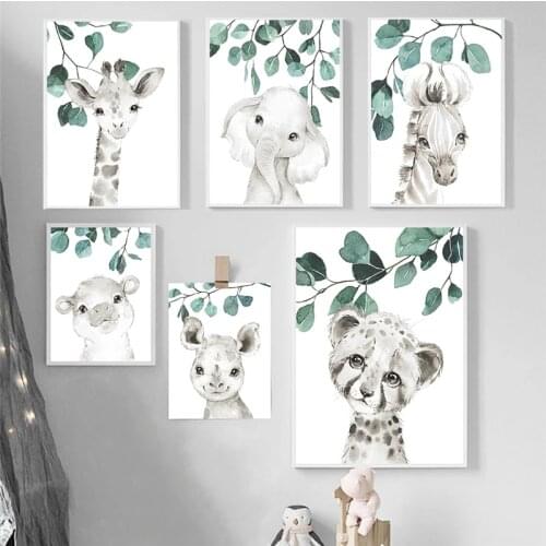 Baby Animals Wall Art Canvas Painting Posters And Prints Nordic Zebra Giraffe Eucalyptus Animal Nursery Kids Room Decoration