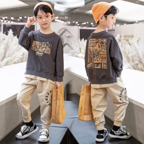 Childrens autumn suit 2020 new style fashionable printing splicing sweater casual pants two piece set for 3-14 years old boys