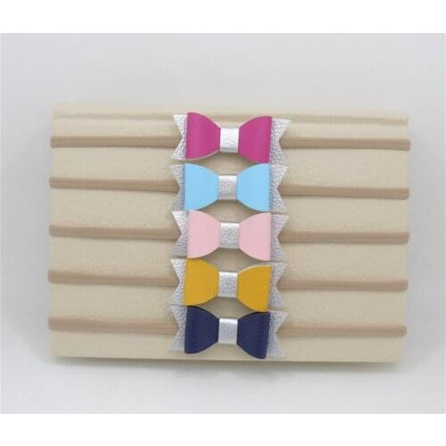 18pcs/lot Great Elasticity Artificial Leather Bow Nylon Headband Silver Faux Leather Fashion Bow Girls Elastic Stretch Head Band