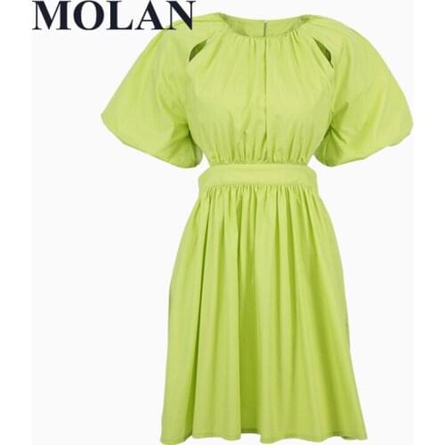 Elegant Summer Female Long Dress Fashion Solid Green Oreginal Design Puff Sleeve Sexy Backless 2021 New Woman Chic Dress