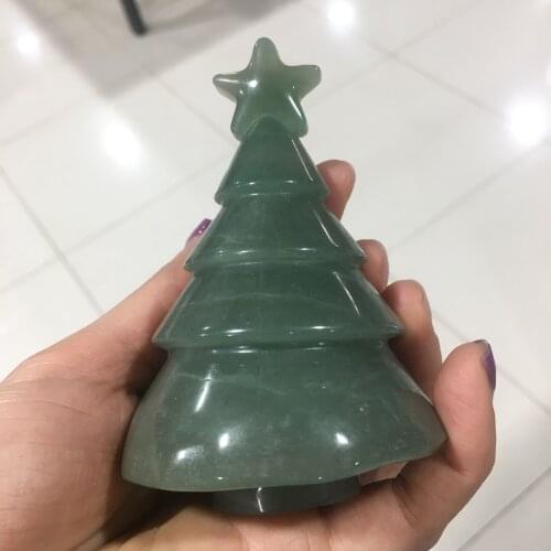 1pcs Natural Carving Aventurine Christmas Tree Figurine Quartz Crystal Tree Healing Crystal Stone Christmas Gifts Home Decoratio