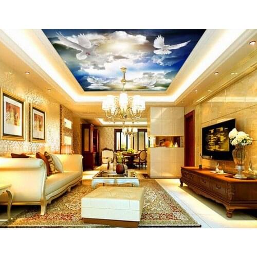Custom photo murals wall 3d wallpaper Blue sky white clouds pigeons hanging background wall murals 3d wallpaper for room