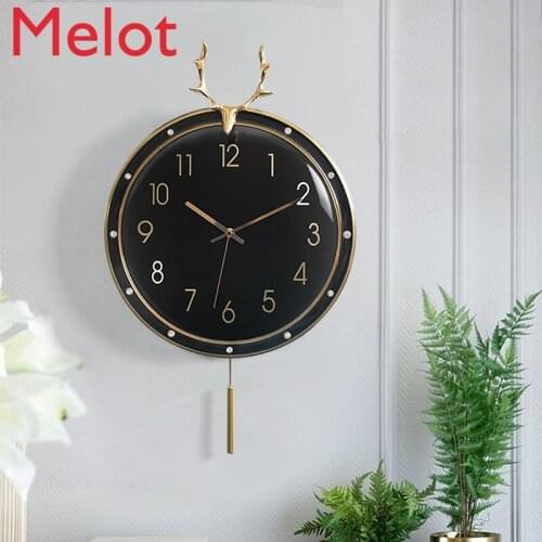 Deer Head Wall Clock Living Room Light Luxury Pure Copper Radio Wave Clock Antlers Decoration Domestic Fashion Punch-Free