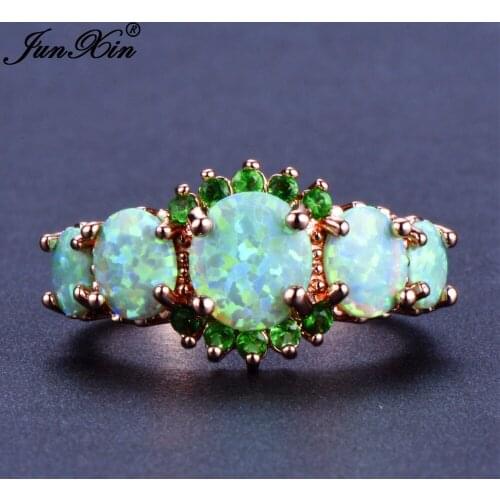 JUNXIN Gorgeous Men Women Orange/Green Fire Opal Ring Fashion Rose Gold Filled Jewelry Vintage Wedding Band Dropshipping Gifts