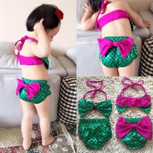 Toddler Kids Baby Girls Mermaid Bikini Set Bowknot Swimwear Swimsuit Bathing Two-Piece Suit Beachwear Outfits Summer Clothing