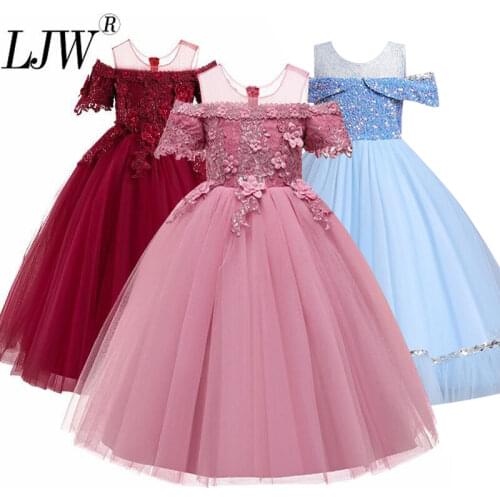 4-14Y Lace Teenagers Kids Girls Wedding Long Dress elegant Princess Party Pageant Christmas Formal Sleeveless Dress Clothes