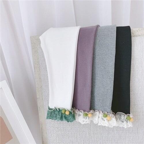 Girl Kids Leggings Fashion Solid Child Elasticity Trouser Elastic Waist Lace Legging For Girl 1 2 3 4 Y Baby Skinny Pants Autumn