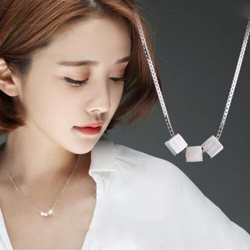 RE Tiny Plated silver 925 necklace for Women Short Chain Square Shape Pendant Gift Ethnic Bohemian Choker Necklace J40