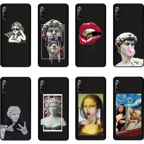 QAQsam Soft TPU Silicone For Sony Xperia L4 Case Back Cover Cartoon Statue Abstract Art Painted Cases
