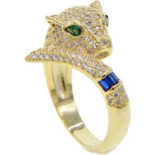 2020 Latest Classic HIPHOP Gold Filled Unique Cute Leopard Ring For Women With Green Blue CZ Animal Party Punk Jewelry Wholesale