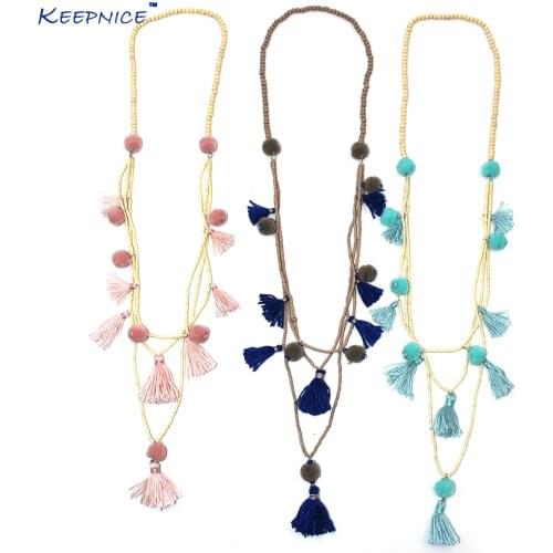 New Bohemia Boho wooden beads Necklaces Pink tassel color Pompous pendants long necklace multi layers statement Necklaces