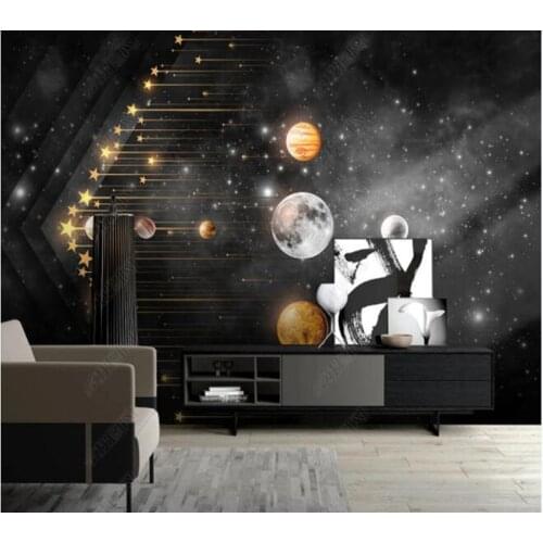 Papel de parede starry sky planet meteor black gray wallpaper mural,living room bedroom wall papers home decor