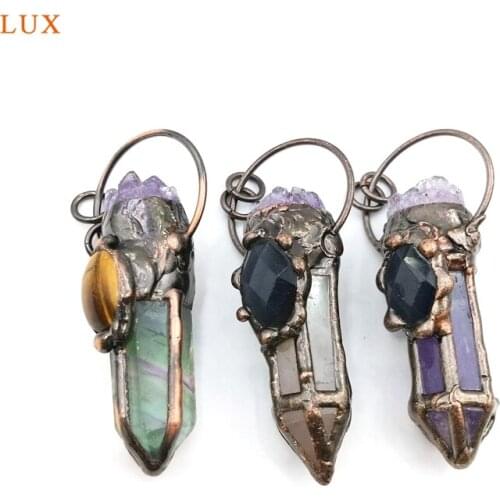 Natural Gemstone Amethyst Crystal Column Pink Quartz Green Fluorite Pendant Necklace For Women Reiki Charm Fashion Jewelry