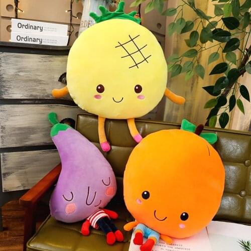 Multiple Styles Selected New Fruits Vegetables Banana Lemon Eggplant Broccoli Pineapple Plush Toy Soft Stuffed Doll Pillow Baby