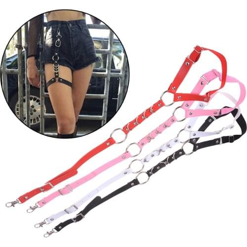 Fashion Harajuku Leather Shirt Punk Suspenders Men Women Hook Adjustable Leg Ring Handmade Sock Garter Suspender Bretels Belt