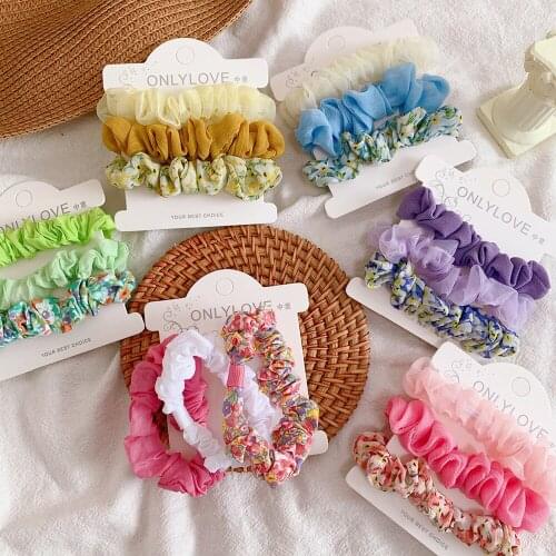 3Pcs/Set Floral small intestine hair ring Korean version sweet Fabric hair accessories Spring and summer new Hair rope