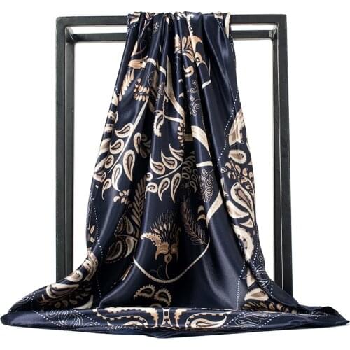 Silk Scarf Women Black Paisley Print Four Seasons Square Bandana Echarpe Femme Foulard En Soie Head Scarf
