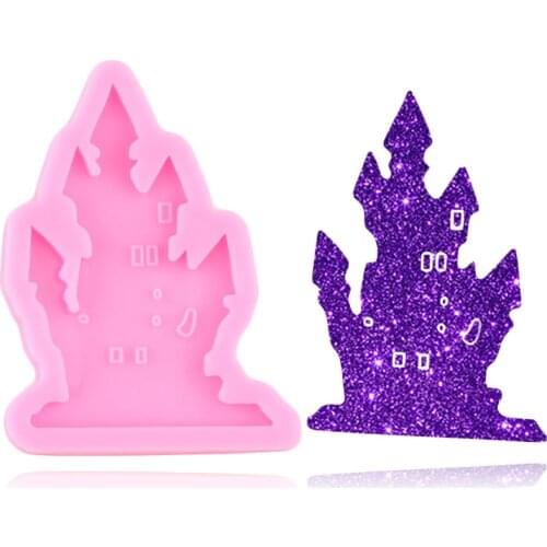 Disney Halloween Castle Keychain Silicone Molds Haunted House Necklace Jewelry Epoxy Resin Mold Cupcake Chocolate Fondant Moulds