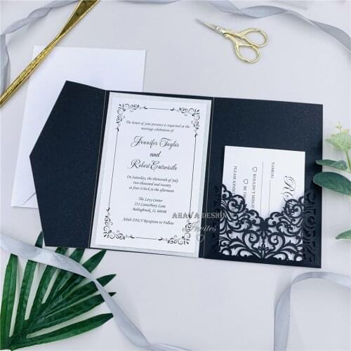 Modern Envelope Style Customized Laser Cut Wedding Invitation With Belly Band, RSVP card And Envelope