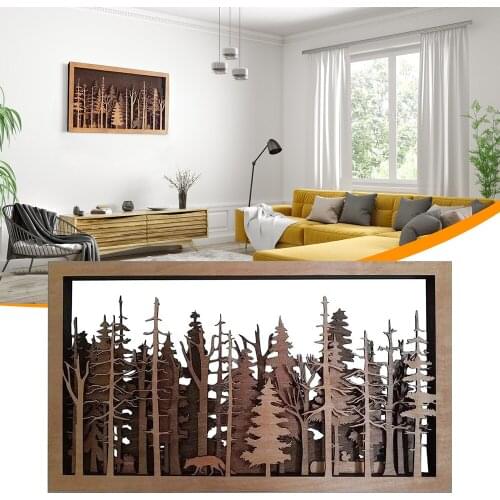 Mysterious Forest Scene Wooden Art Decor Forest and Fox Wall Art Wall Hanging Frame Ornaments For Home Office Living Room Decor