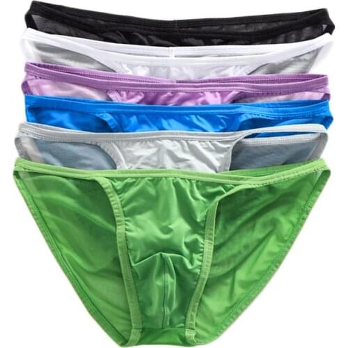 6PCS Sexy Underwear Men Briefs Seamless Low Waist Breathable Male Panties Ice Silk Mesh Ropa Interior Hombre Slip Calzoncillos